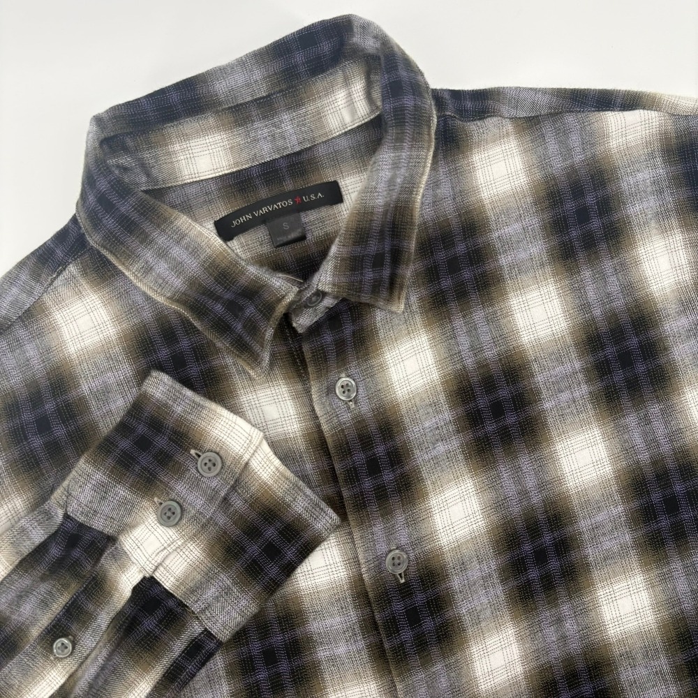 John Varvatos Star USA Mens Plaid Button Down Shirt Grey Black W164U3B Small